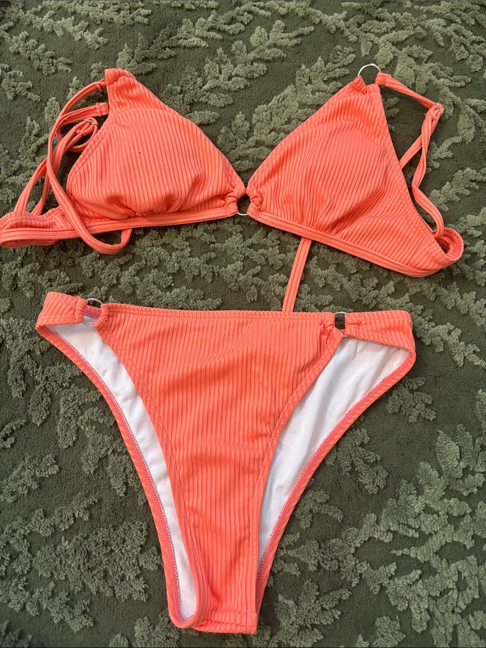 Ribbed Coral Triangle Bikini Set - Women Swim